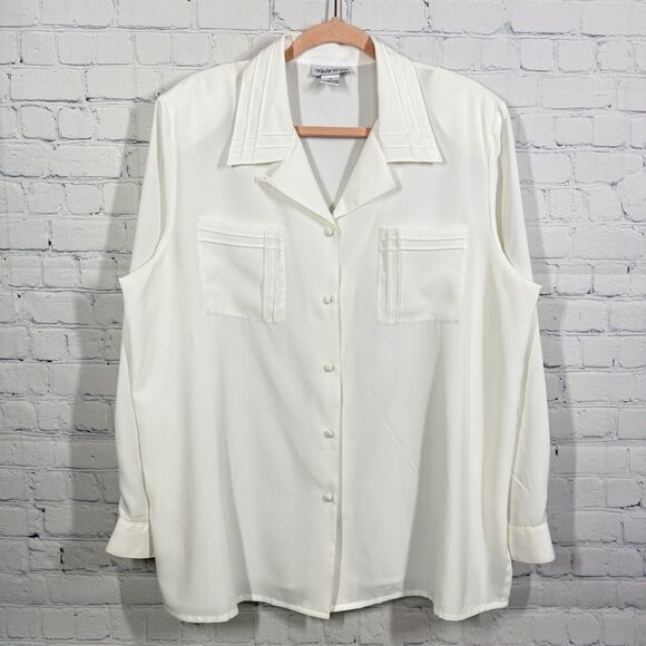 Vintage 90’s Y2K Blouse Button Women XL Long Sleeve Basic Preppy Office - Picture 1 of 11
